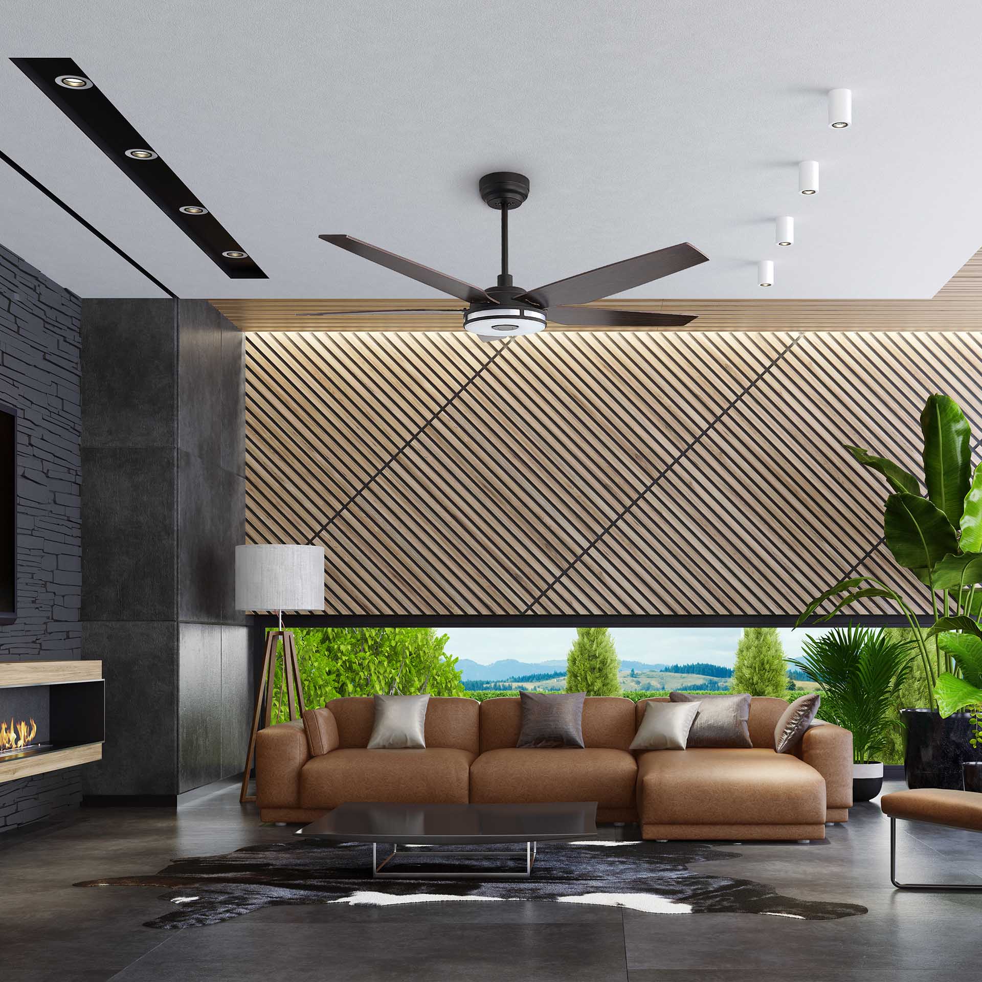Elira 56 5 Blade Smart Ceiling Fan With Led Light Kit Remote Black Dark Wood
