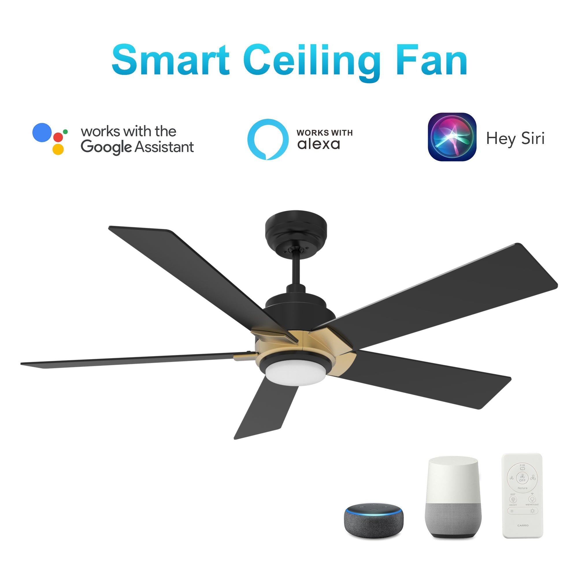 ASCENDER 52 In 5 Blade Smart Ceiling Fan With Integrated LED Lights With Google Home