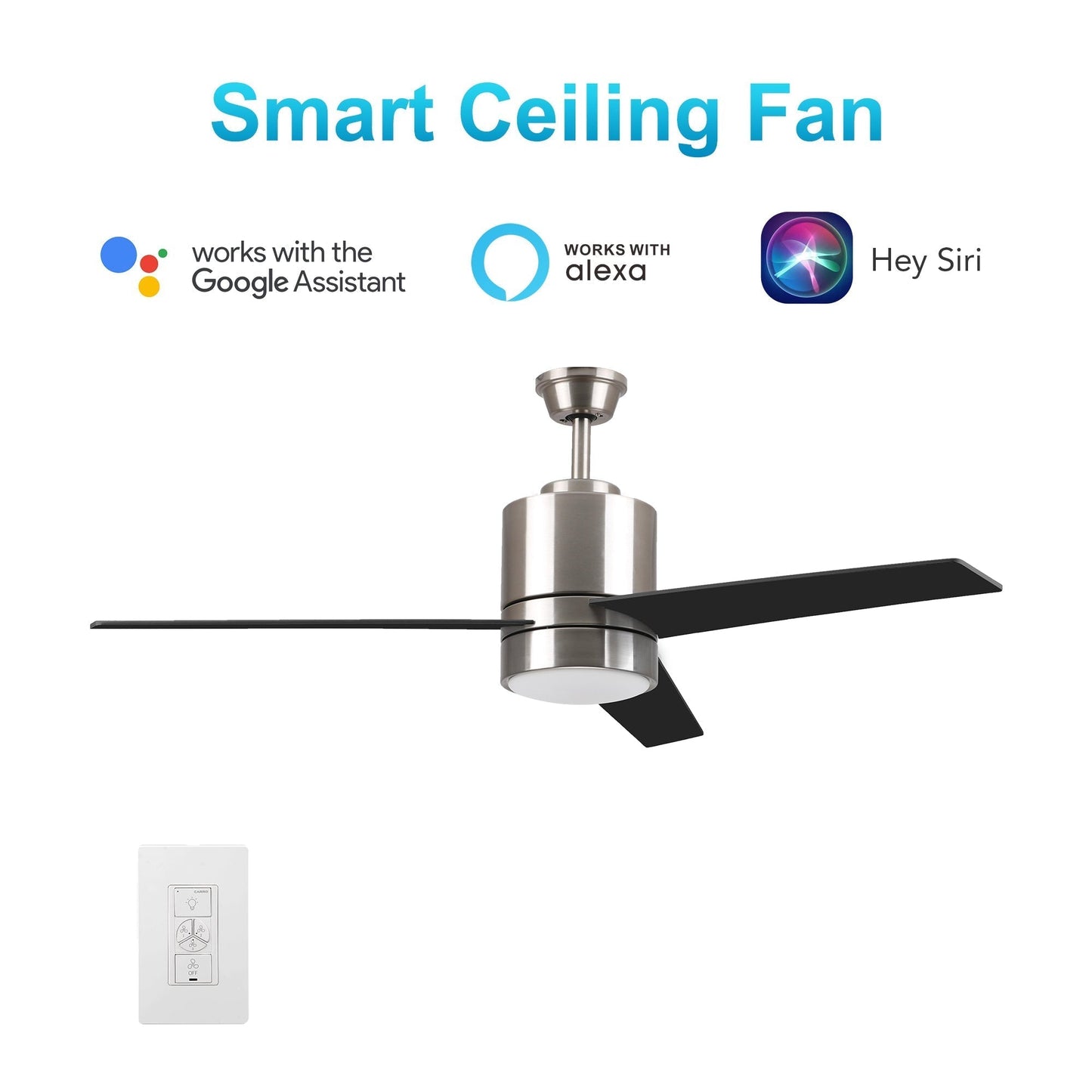 Raiden 52" In. Silver/Black & Light Wood 3 Blade Smart Ceiling Fan with LED Light Kit Works with Led Light Kit & Smart Wall Switch