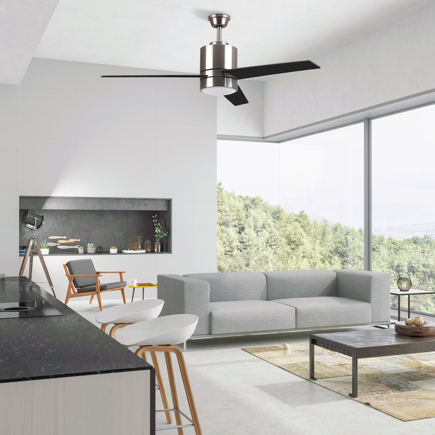 Raiden 52" In. Silver/Black & Light Wood 3 Blade Smart Ceiling Fan with LED Light Kit Works with Led Light Kit & Smart Wall Switch