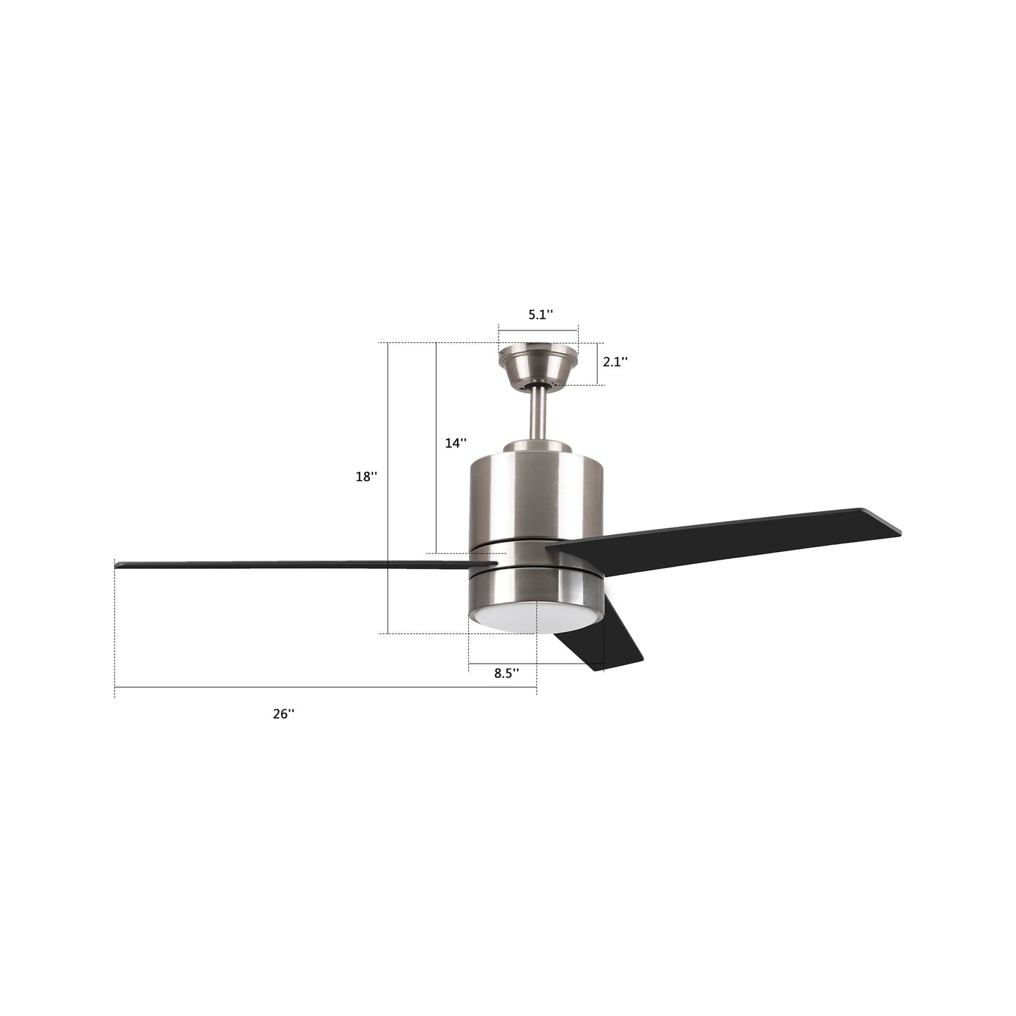 Raiden 52" In. Silver/Black & Light Wood 3 Blade Smart Ceiling Fan with LED Light Kit Works with Led Light Kit & Smart Wall Switch