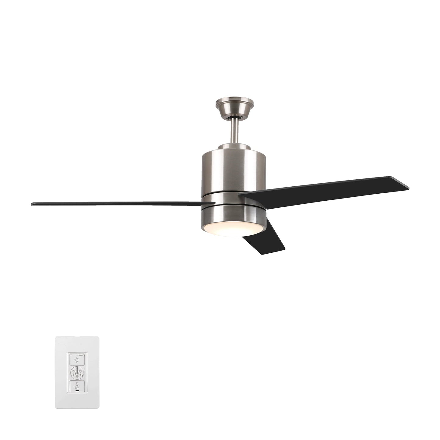 Raiden 52" In. Silver/Black & Light Wood 3 Blade Smart Ceiling Fan with LED Light Kit Works with Led Light Kit & Smart Wall Switch