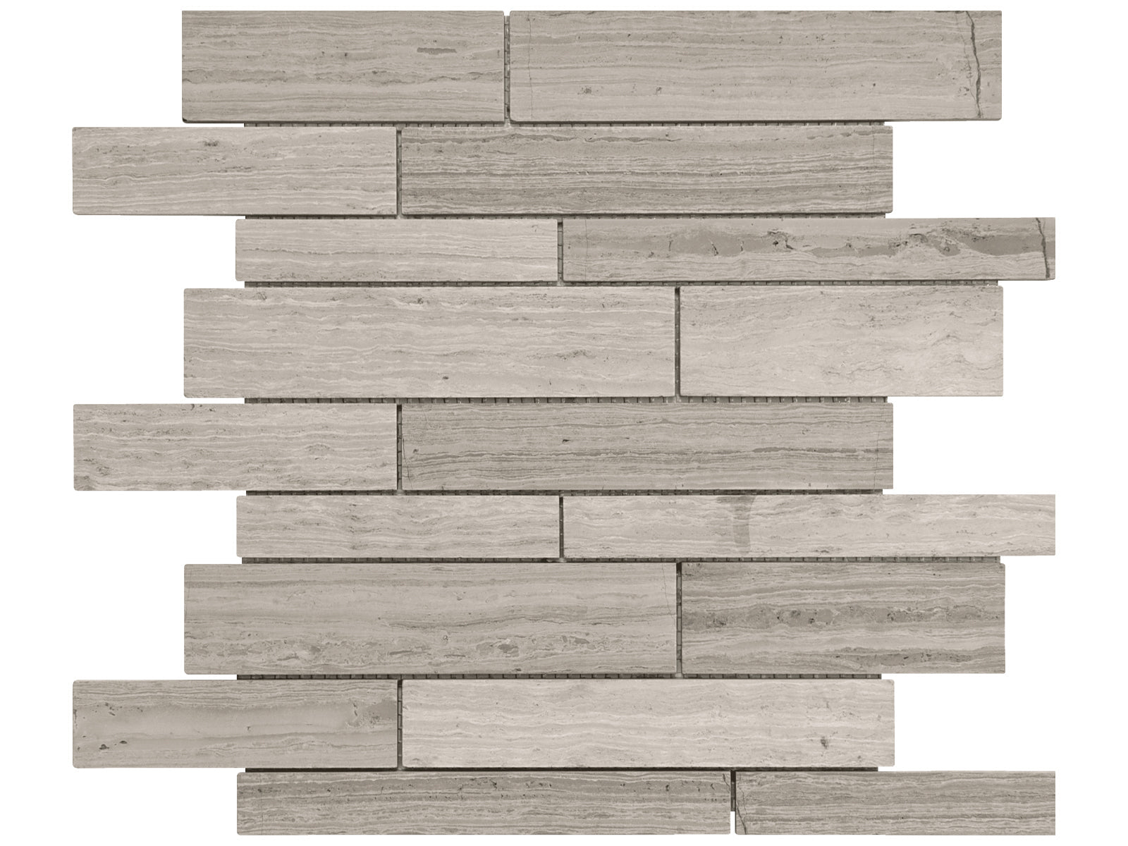 Random Strip Strada Mist Polished Limestone Mosaic
