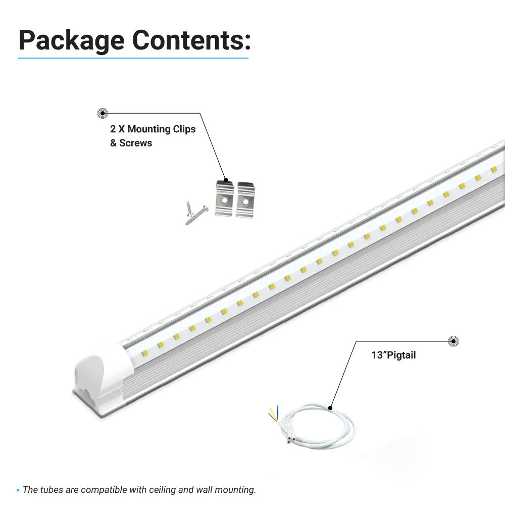 8ft LED Shop Light Fixture, 60W V Shape 6500K 7200LM Clear Cover, AC100-277V, ETL Listed, Plug and Play, Damp Location, High Output T8 Integrated LED Tube, Linkable LED Shop Lights for Garage, Warehouse, Workshop