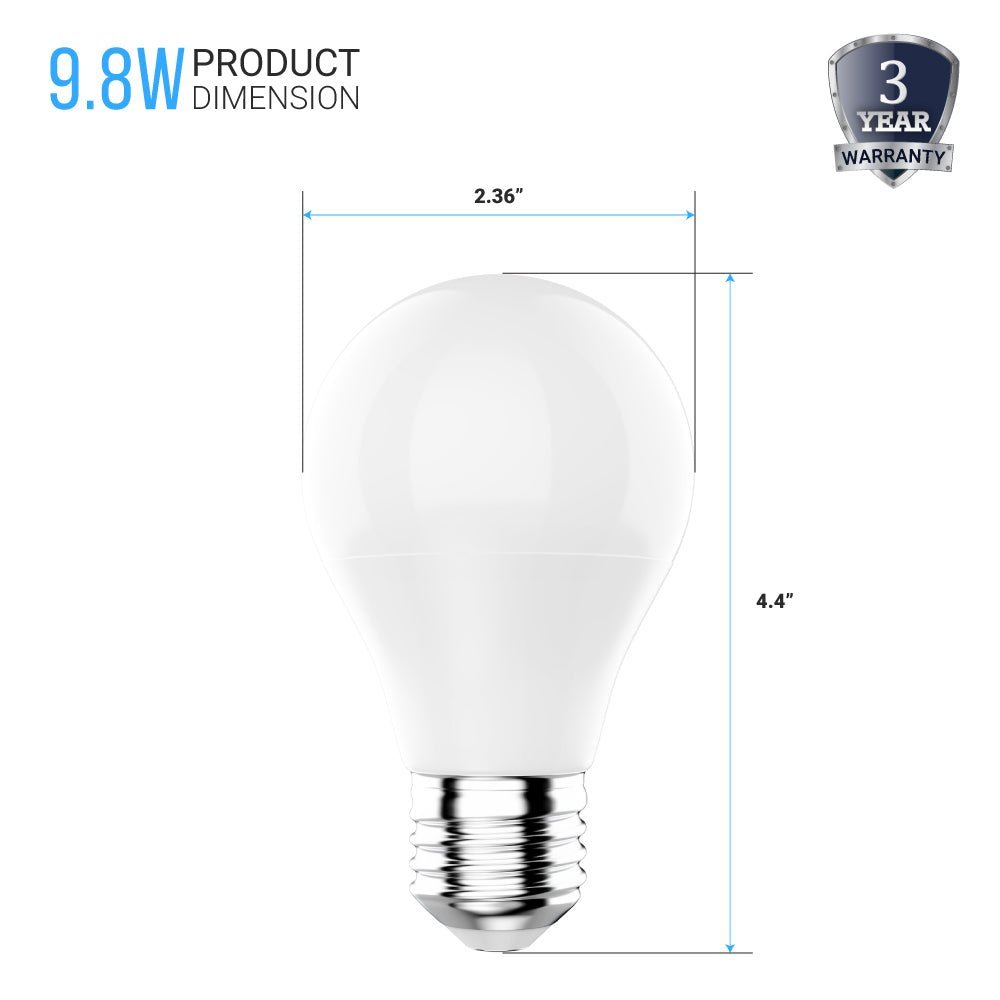 A19 Dimmable LED Light Bulb 6500K, 9.8W, Crystal White, 800 Lumens, (E26)
