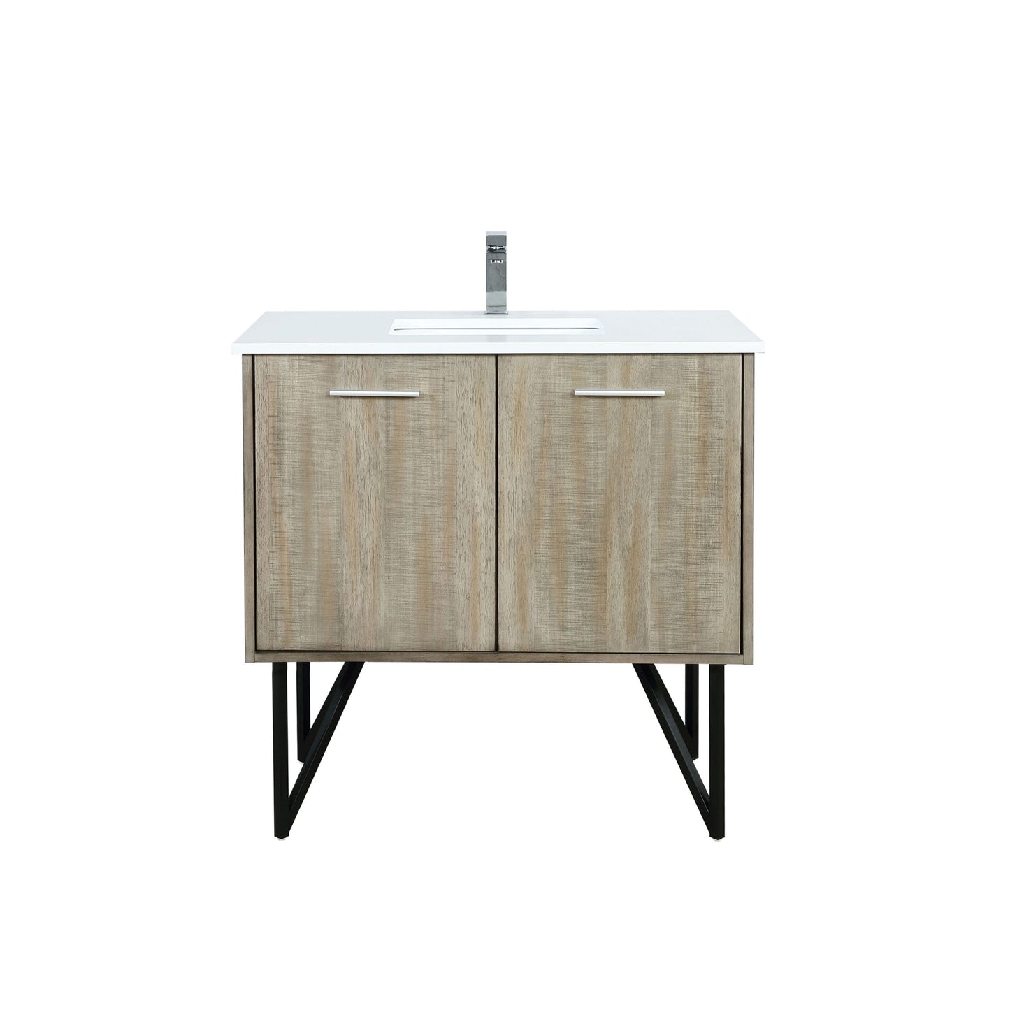 Lancy 36 in. Rustic Acacia  Freestanding Bathroom Vanity with White Quartz Top, White Square Sink, and Monte Chrome Faucet Set