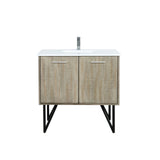 Lancy 36 in. Rustic Acacia  Freestanding Bathroom Vanity with White Quartz Top, White Square Sink, and Monte Chrome Faucet Set