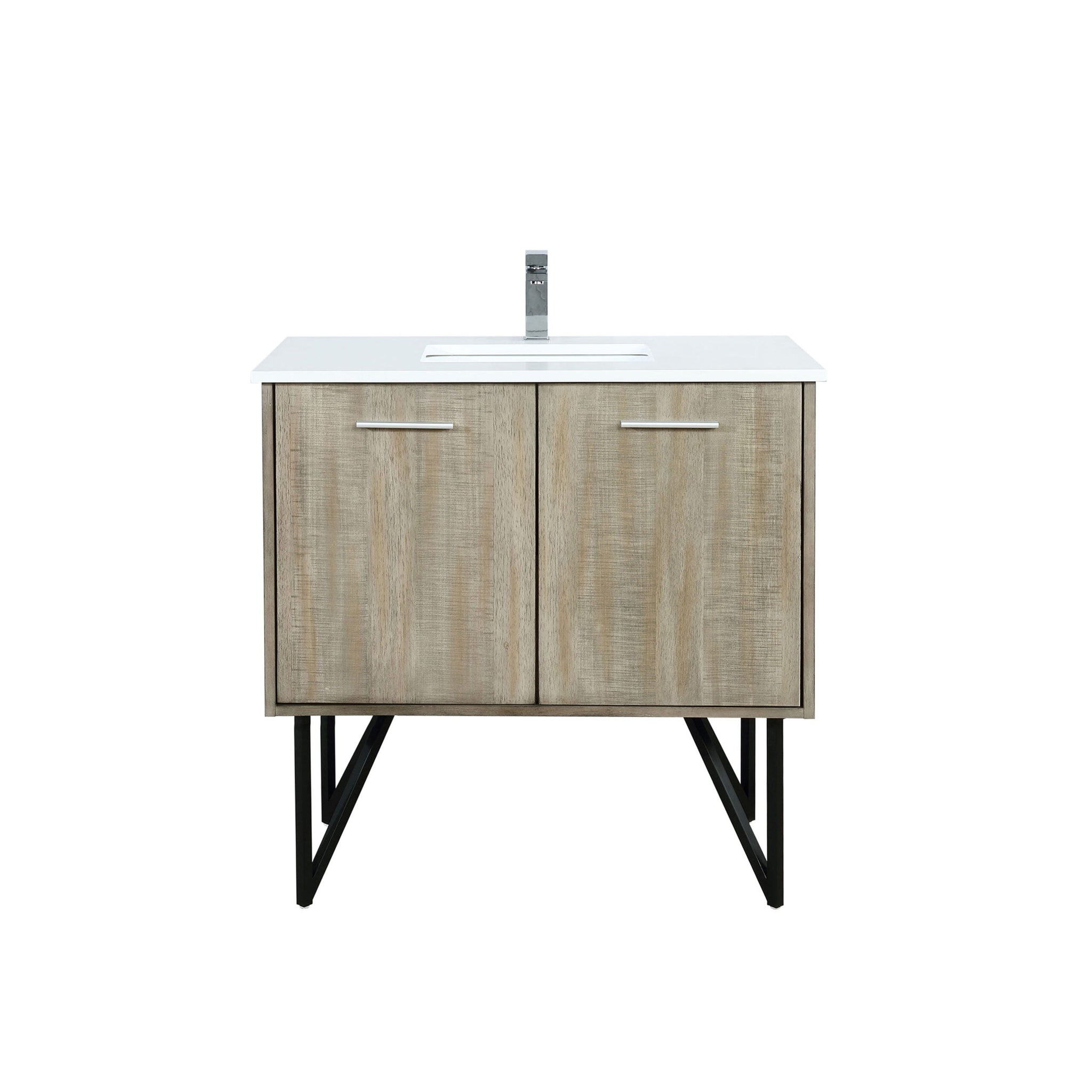Lancy 36 in. Rustic Acacia  Freestanding Bathroom Vanity with White Quartz Top, White Square Sink, and Monte Chrome Faucet Set
