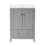 Adak 24 In. Gray Freestanding Bathroom Vanity with Porcelain Sink Top