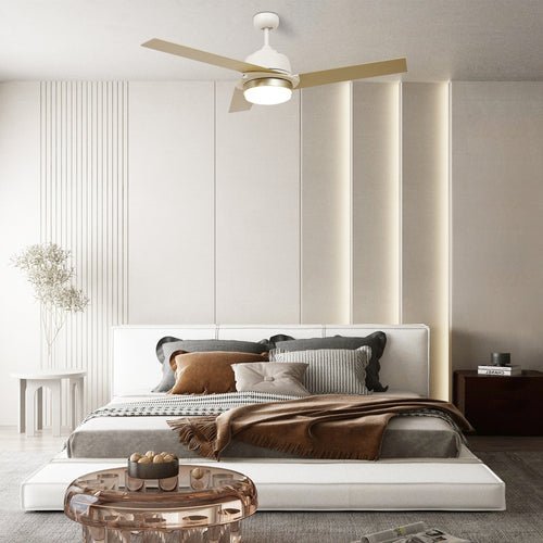 AERYN 52" In. White/Champagne 3 Blade Smart Ceiling Fan with LED Light Kit Works with Wall Switch