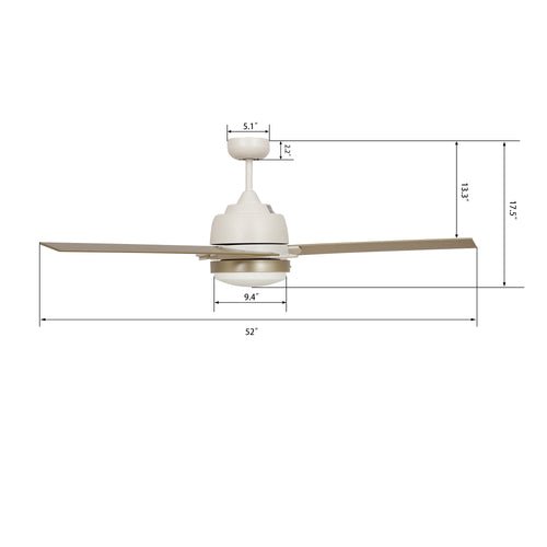 AERYN 52" In. White/Champagne 3 Blade Smart Ceiling Fan with LED Light Kit Works with Wall Switch