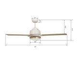 AERYN 52" In. White/Champagne 3 Blade Smart Ceiling Fan with LED Light Kit Works with Wall Switch