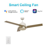 AERYN 52" In. White/Champagne 3 Blade Smart Ceiling Fan with LED Light Kit Works with Wall Switch