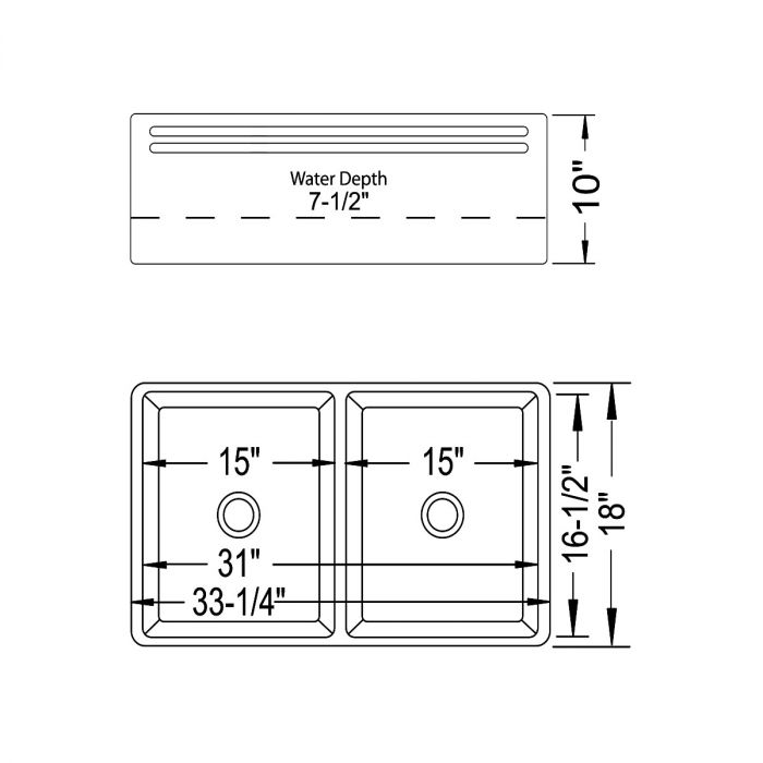 Apron Farmhouse 33-1/4 x 18 x 10 Inch Double Bowl Kitchen Sink in White