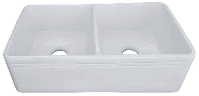 Apron Farmhouse 33-1/4 x 18 x 10 Inch Double Bowl Kitchen Sink in White