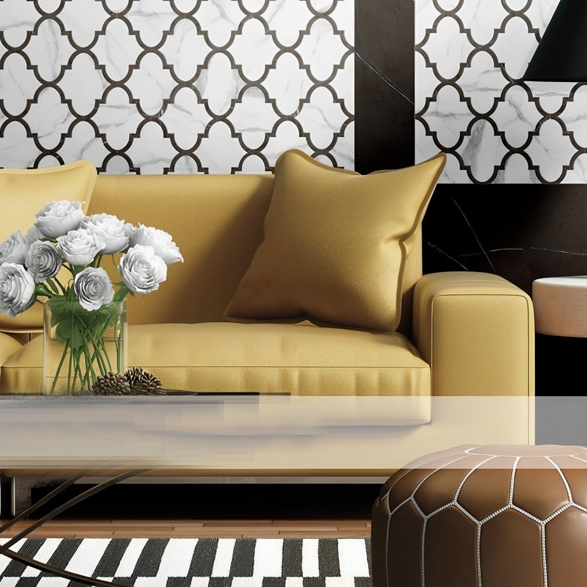 Arabesque Mayfair Statuario Polished Glazed Porcelain Mosaic