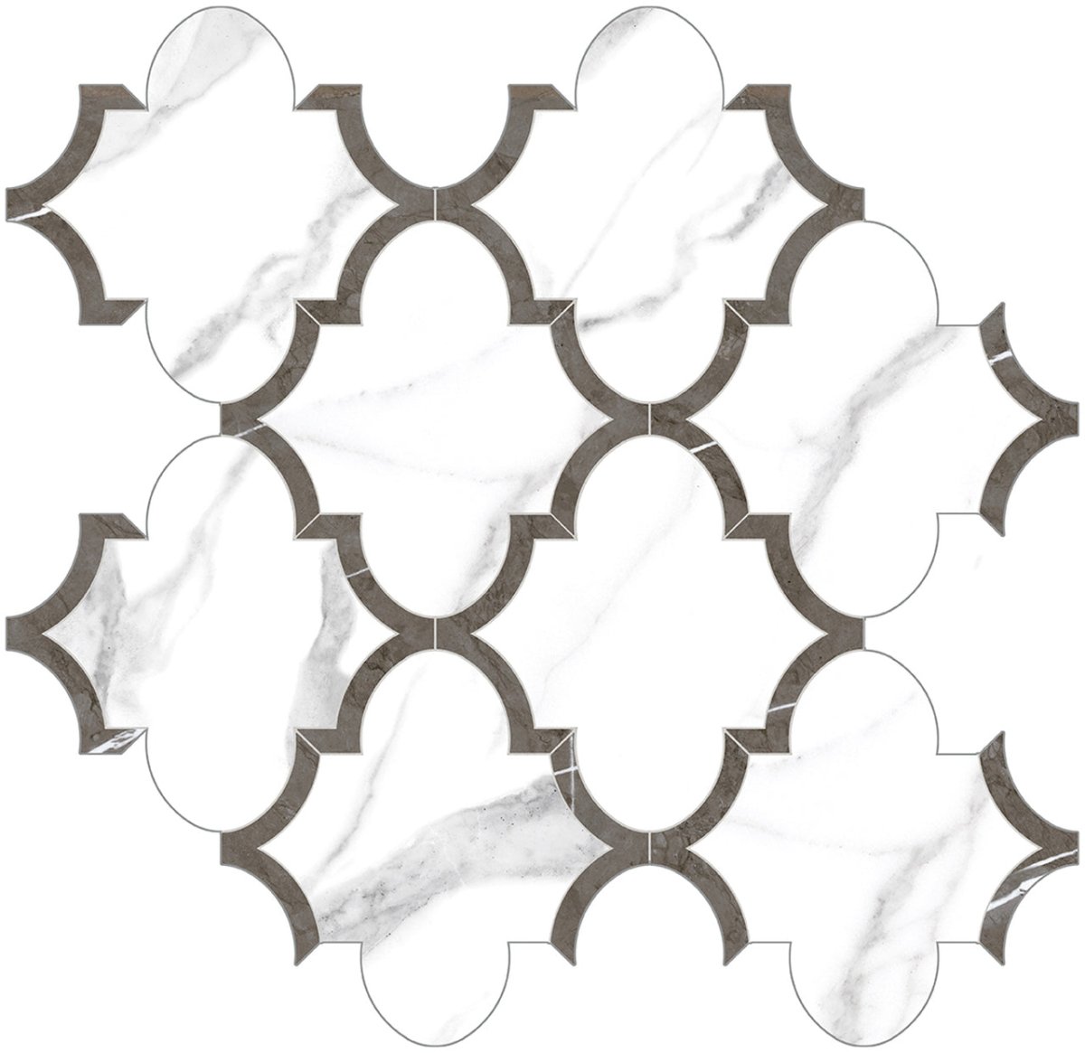Arabesque Mayfair Statuario Polished Glazed Porcelain Mosaic