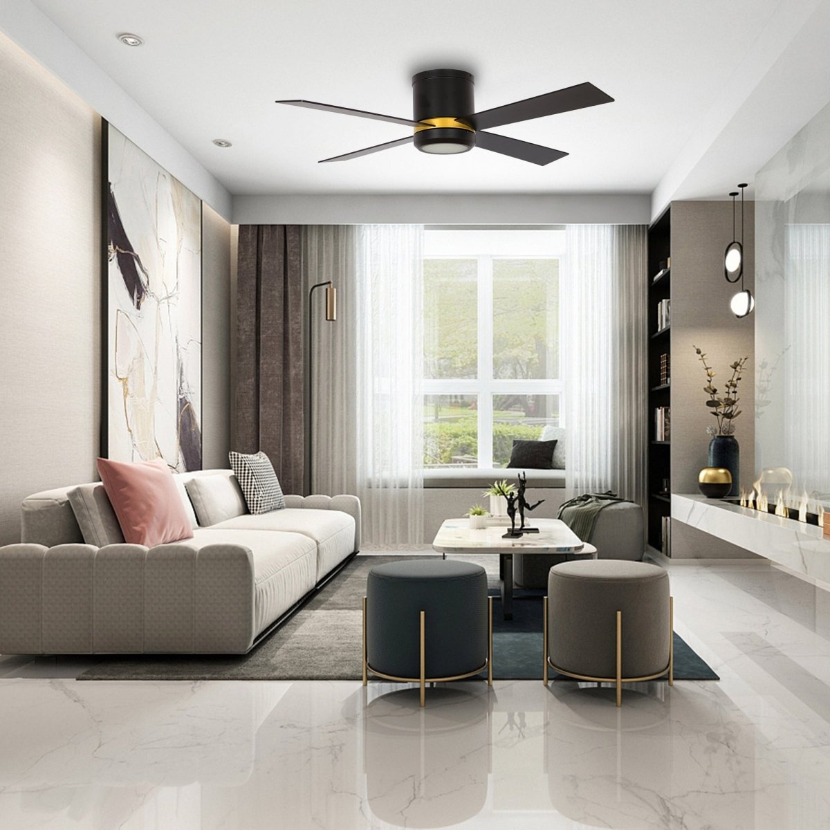 Arlington 52" In. Gold/Black 4 Blade Smart Ceiling Fan with LED Light Kit Works with LED Light Kit & Wall Switch
