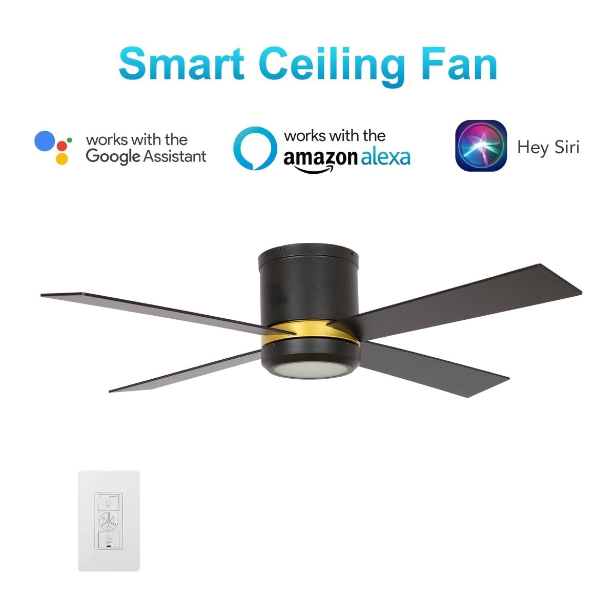 Arlington 52" In. Gold/Black 4 Blade Smart Ceiling Fan with LED Light Kit Works with LED Light Kit & Wall Switch