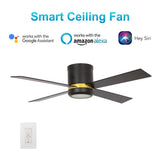 Arlington 52" In. Gold/Black 4 Blade Smart Ceiling Fan with LED Light Kit Works with LED Light Kit & Wall Switch