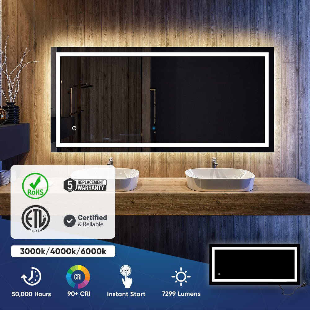 Backlit/Frontlit, Vanity Mirror with Lights, Touch Switch, Anti-Fog, Adjustable 3-Color Temperature & Remembrance, CRI 90+, LED Mirror for Bathroom, Accord Style