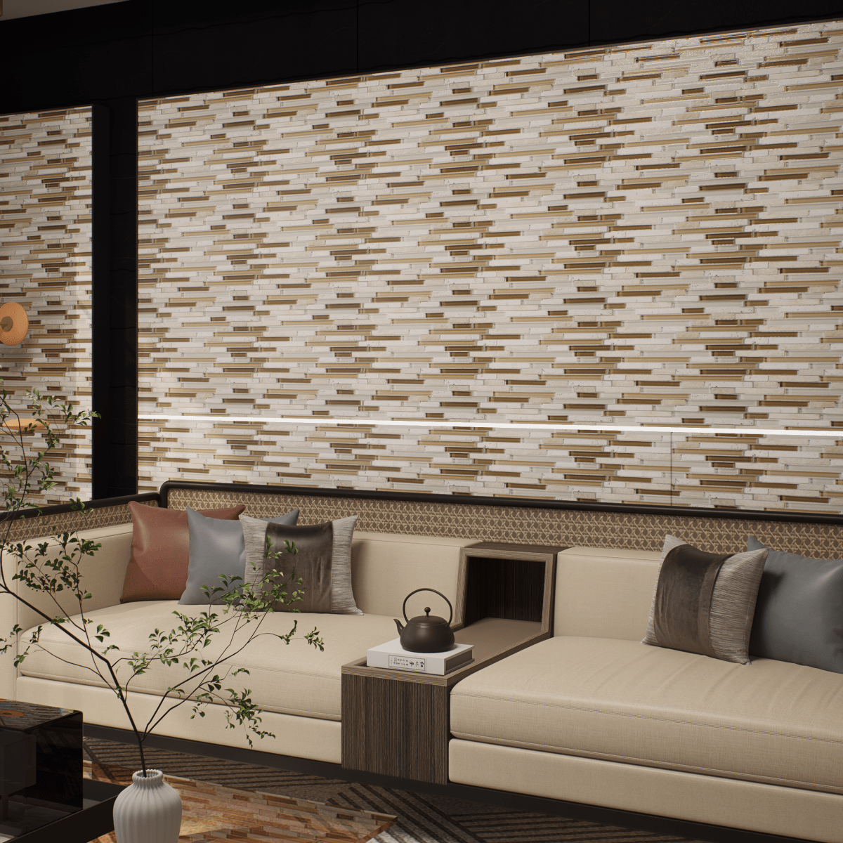 Bamboo Random Strip Glass Stone Blend Mosaic