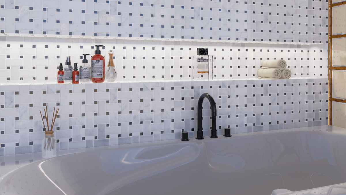 Basketweave Bianco Venatino Polished Marble Mosaic