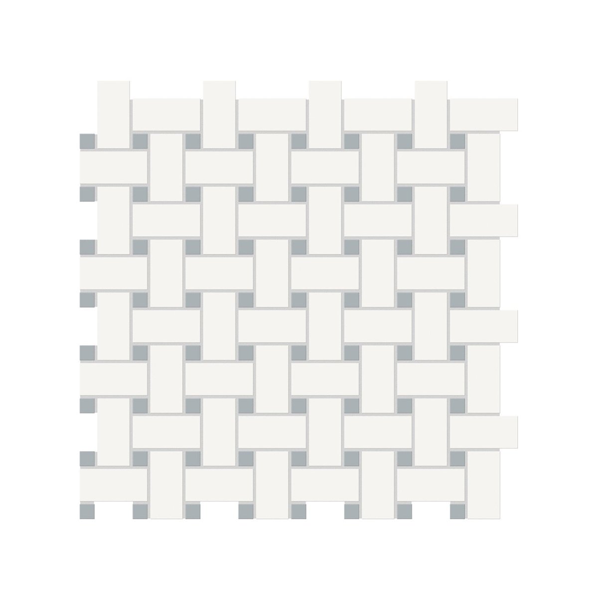 Basketweave Canvas White W/ Dot Soho Cloud Blue Matte Glazed Porcelain Mosaic