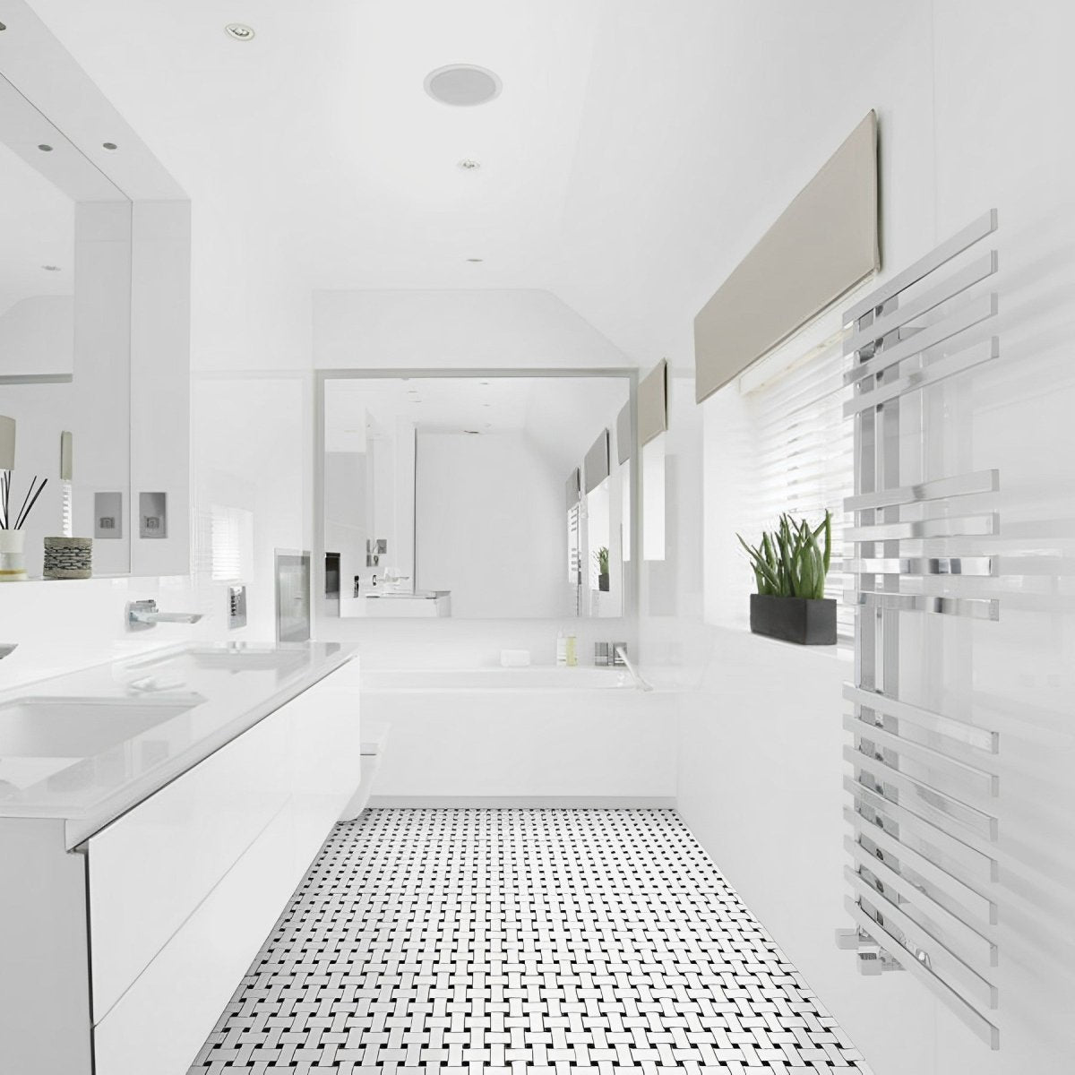 Basketweave Canvas White W/ Dot Soho Retro Black Matte Glazed Porcelain Mosaic