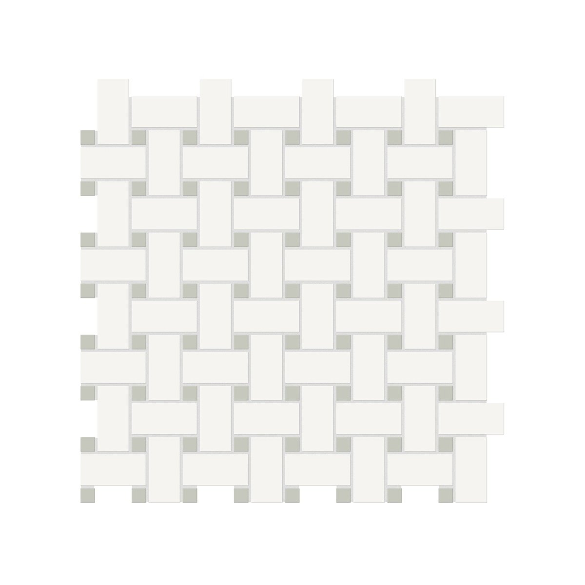 Basketweave Canvas White W/ Dot Soho Soft Sage Matte Glazed Porcelain Mosaic
