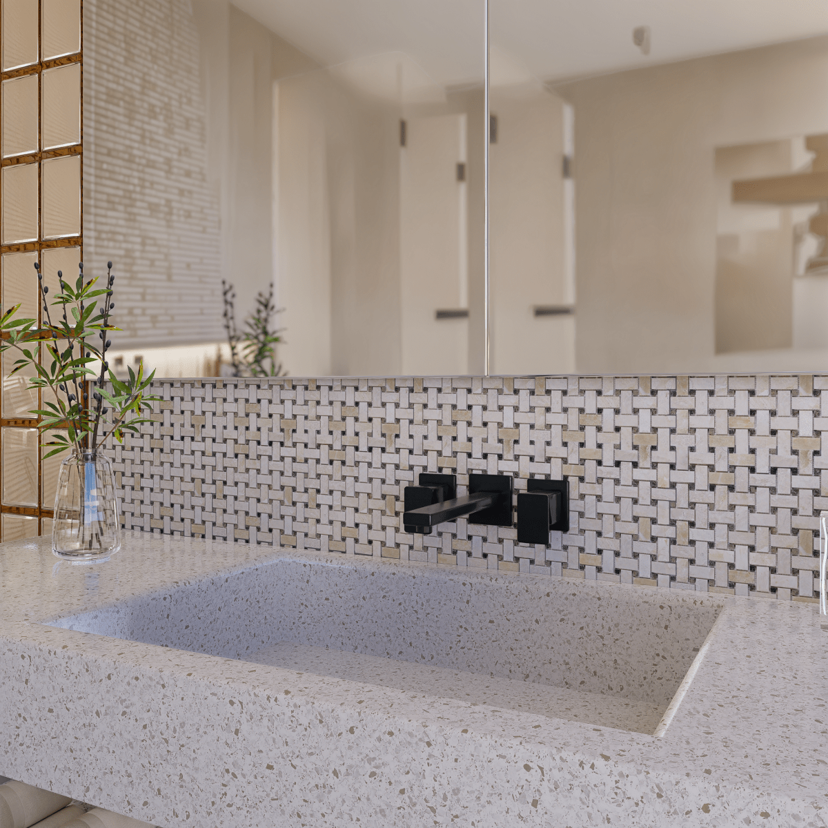 Basketweave Impero Reale Honed Marble Mosaic