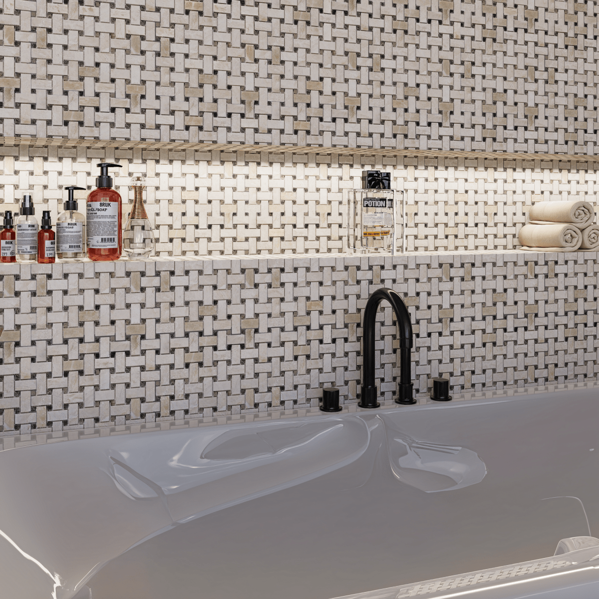 Basketweave Impero Reale Honed Marble Mosaic