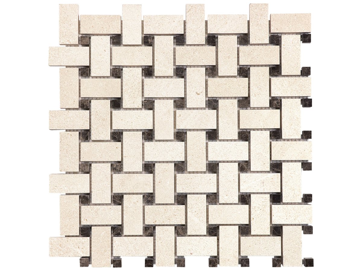 Basketweave Serene Ivory Polished Limestone Mosaic