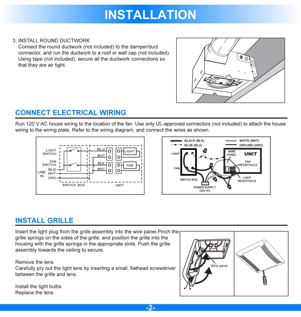 Bathroom Exhaust Fan, 50 CFM, 2.5 Sones, ETL Listed, Ceiling Mounted