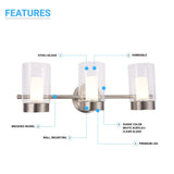 Bathroom Light Fixtures, 4000K, Dimmable, Brushed Nickel Finish,  Wall Mount, Damp Location, Vanity Lighting