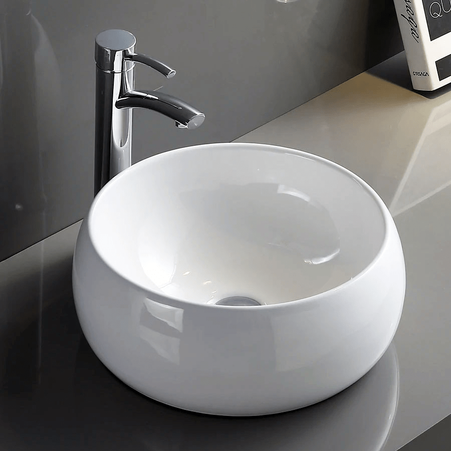 Bathroom Vessel Sink Round White Circular Above Counter Porcelain Ceramic