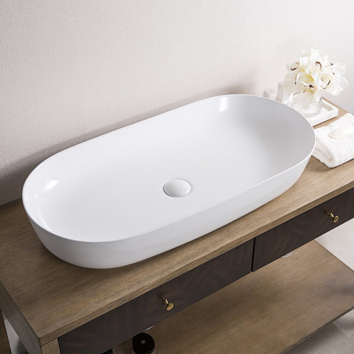 Bathroom Vessel Sink White Oval Above Counter Vanity Porcelain Ceramic