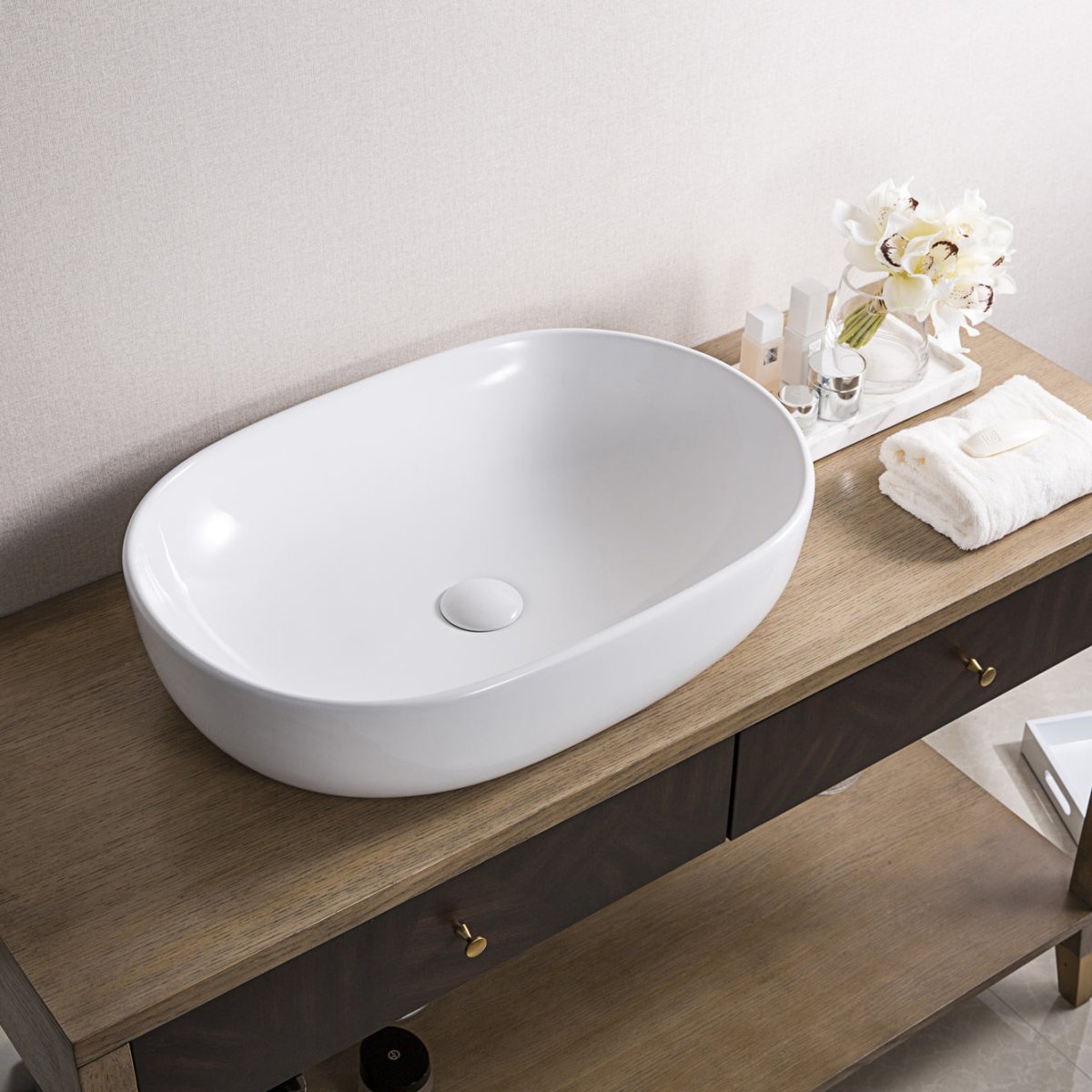 Bathroom Vessel Sink White Oval Above Counter Vanity Porcelain Ceramic