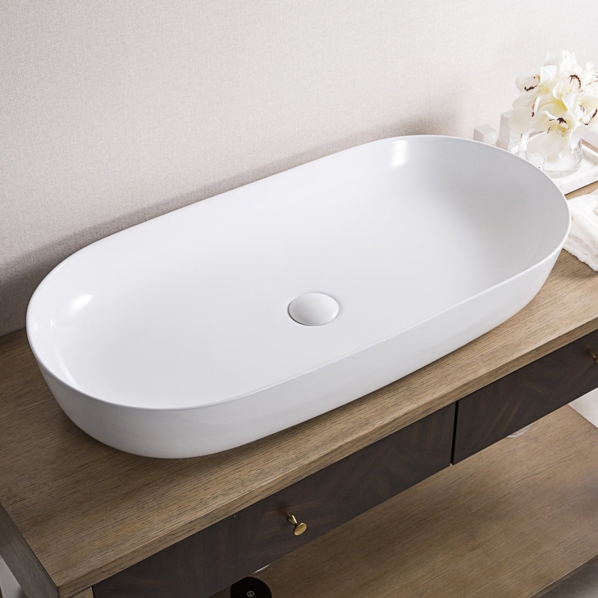 Bathroom Vessel Sink White Oval Above Counter Vanity Porcelain Ceramic
