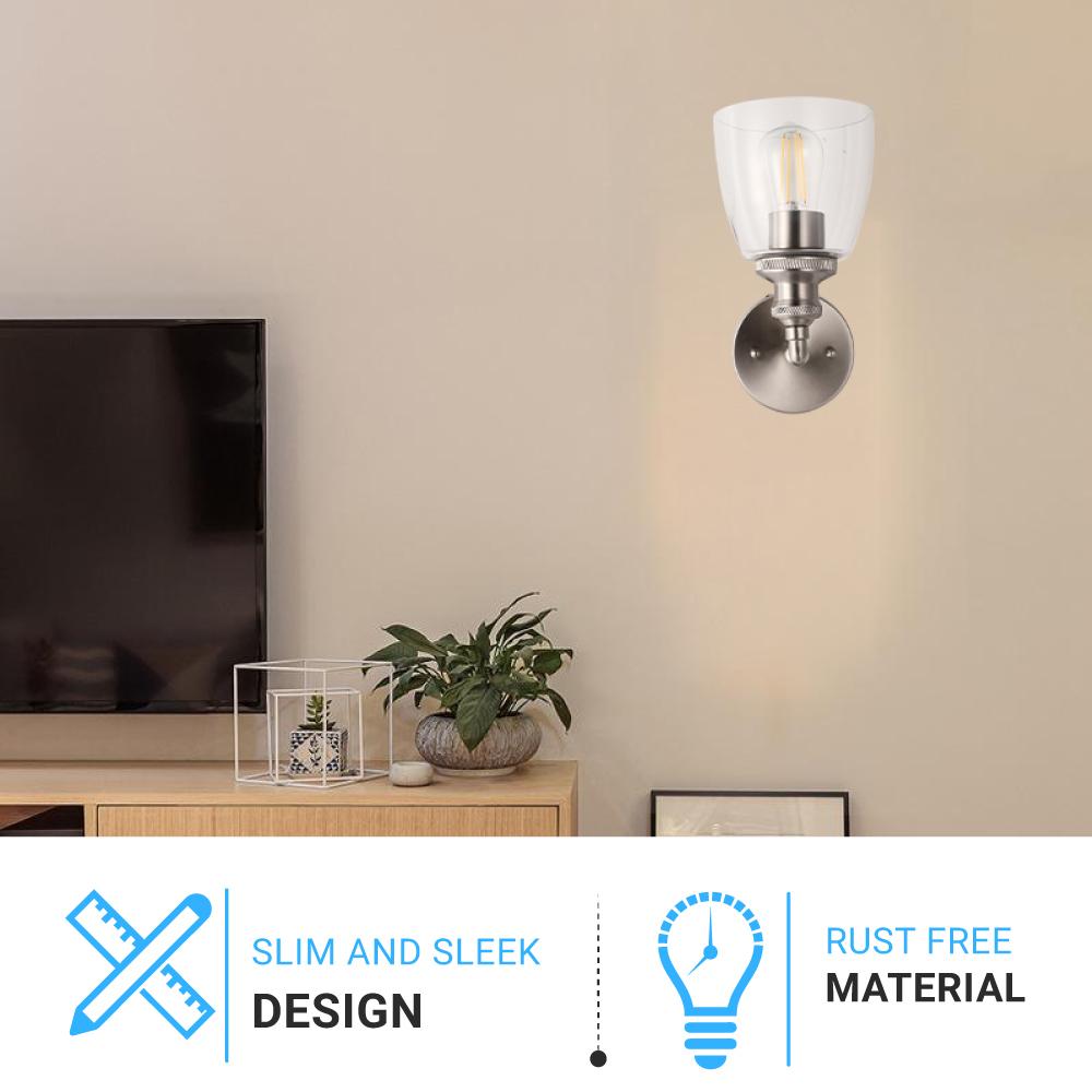 Bell Shape Wall Sconce Lighting Fixture, Brushed Nickel Finish, E26 Base, UL Listed for Dry Location, 3 Years Warranty