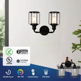 Birdcage Shape Bathroom Light Fixtures, Wall Mount, Matte Black with Clear Glass Shade, 1-Light/2-Light/3-Light, E26 Base, For Damp Locations, Vanity Lighting