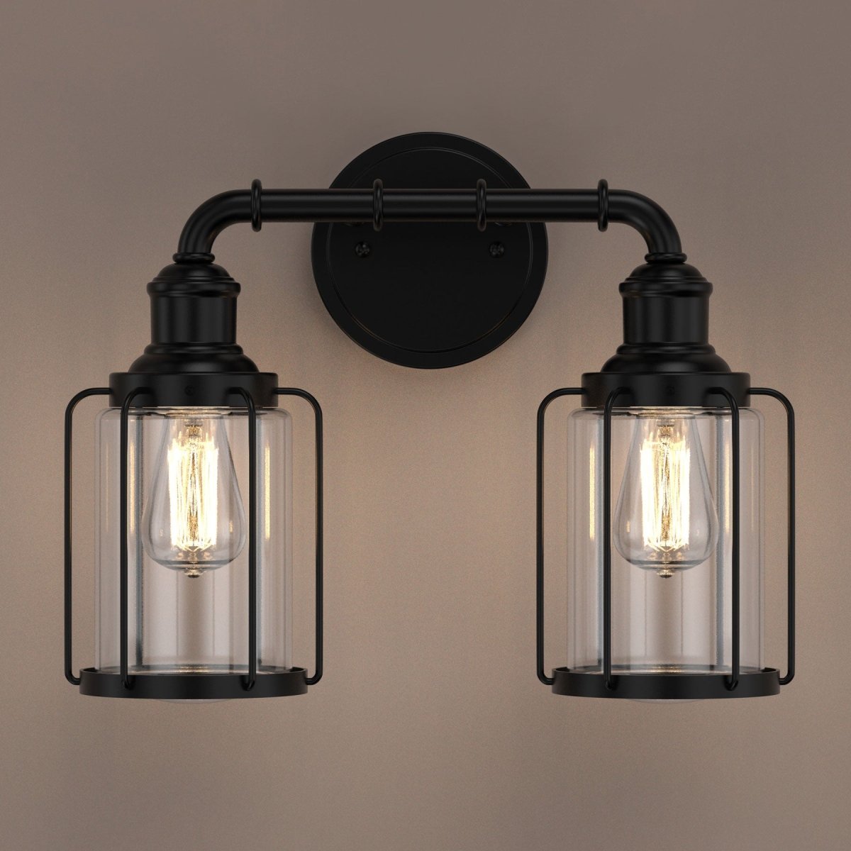 Birdcage Shape Bathroom Light Fixtures, Wall Mount, Matte Black with Clear Glass Shade, 1-Light/2-Light/3-Light, E26 Base, For Damp Locations, Vanity Lighting