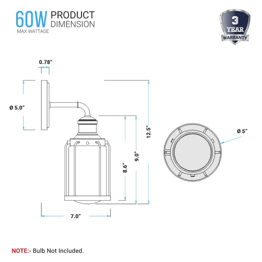 Birdcage Shape Bathroom Light Fixtures, Wall Mount, Matte Black with Clear Glass Shade, 1-Light/2-Light/3-Light, E26 Base, For Damp Locations, Vanity Lighting