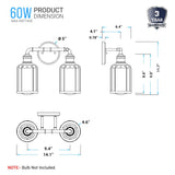 Birdcage Shape Bathroom Light Fixtures, Wall Mount, Matte Black with Clear Glass Shade, 1-Light/2-Light/3-Light, E26 Base, For Damp Locations, Vanity Lighting