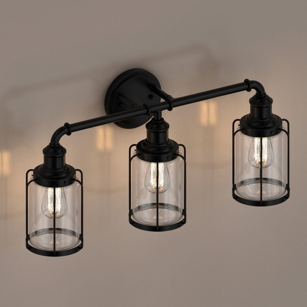 Birdcage Shape Bathroom Light Fixtures, Wall Mount, Matte Black with Clear Glass Shade, 1-Light/2-Light/3-Light, E26 Base, For Damp Locations, Vanity Lighting