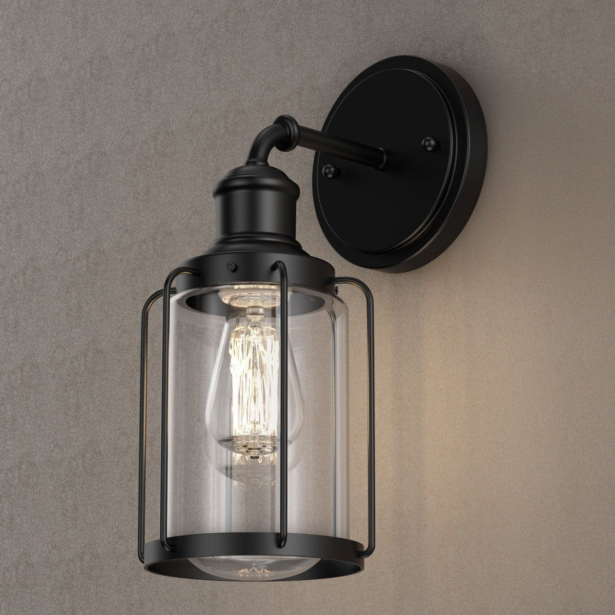 Birdcage Shape Bathroom Light Fixtures, Wall Mount, Matte Black with Clear Glass Shade, 1-Light/2-Light/3-Light, E26 Base, For Damp Locations, Vanity Lighting