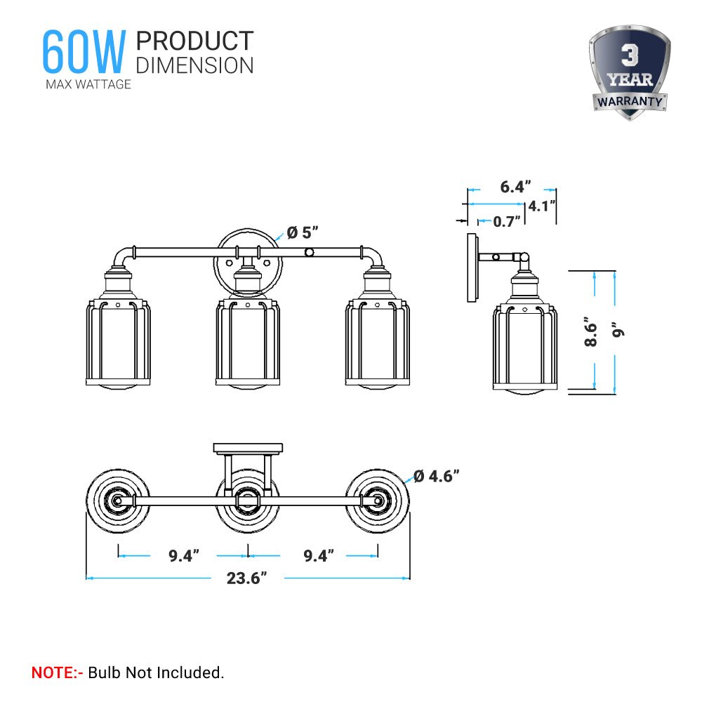 Birdcage Shape Bathroom Light Fixtures, Wall Mount, Matte Black with Clear Glass Shade, 1-Light/2-Light/3-Light, E26 Base, For Damp Locations, Vanity Lighting