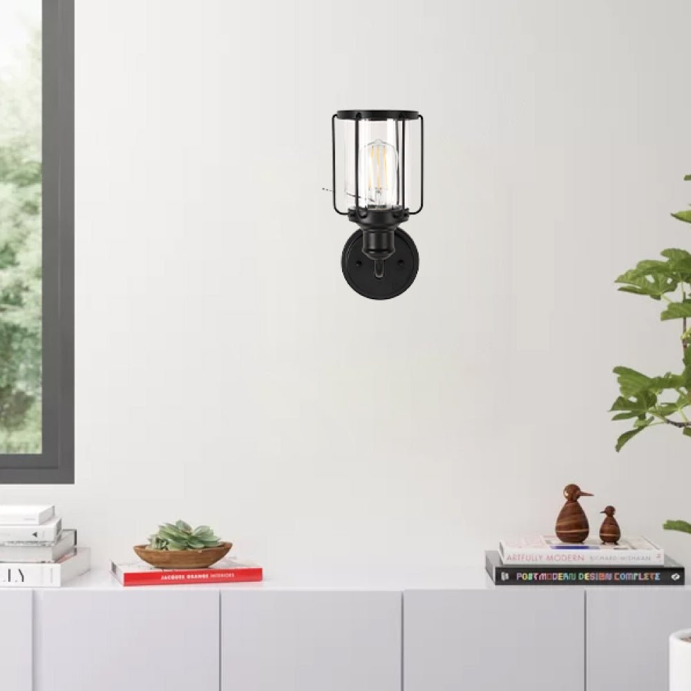 Birdcage Shape Bathroom Light Fixtures, Wall Mount, Matte Black with Clear Glass Shade, 1-Light/2-Light/3-Light, E26 Base, For Damp Locations, Vanity Lighting