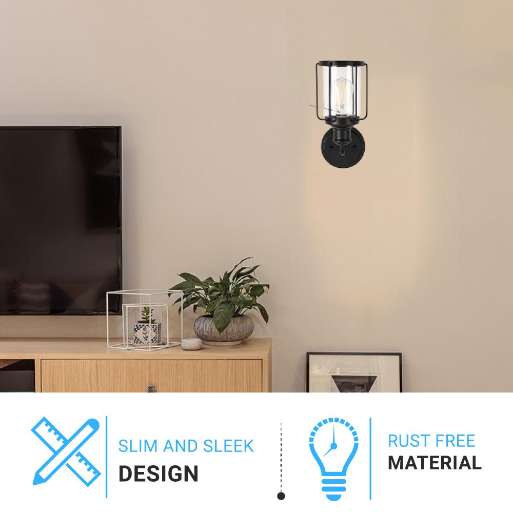 Birdcage Shape Bathroom Light Fixtures, Wall Mount, Matte Black with Clear Glass Shade, 1-Light/2-Light/3-Light, E26 Base, For Damp Locations, Vanity Lighting