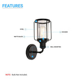 Birdcage Shape Bathroom Light Fixtures, Wall Mount, Matte Black with Clear Glass Shade, 1-Light/2-Light/3-Light, E26 Base, For Damp Locations, Vanity Lighting